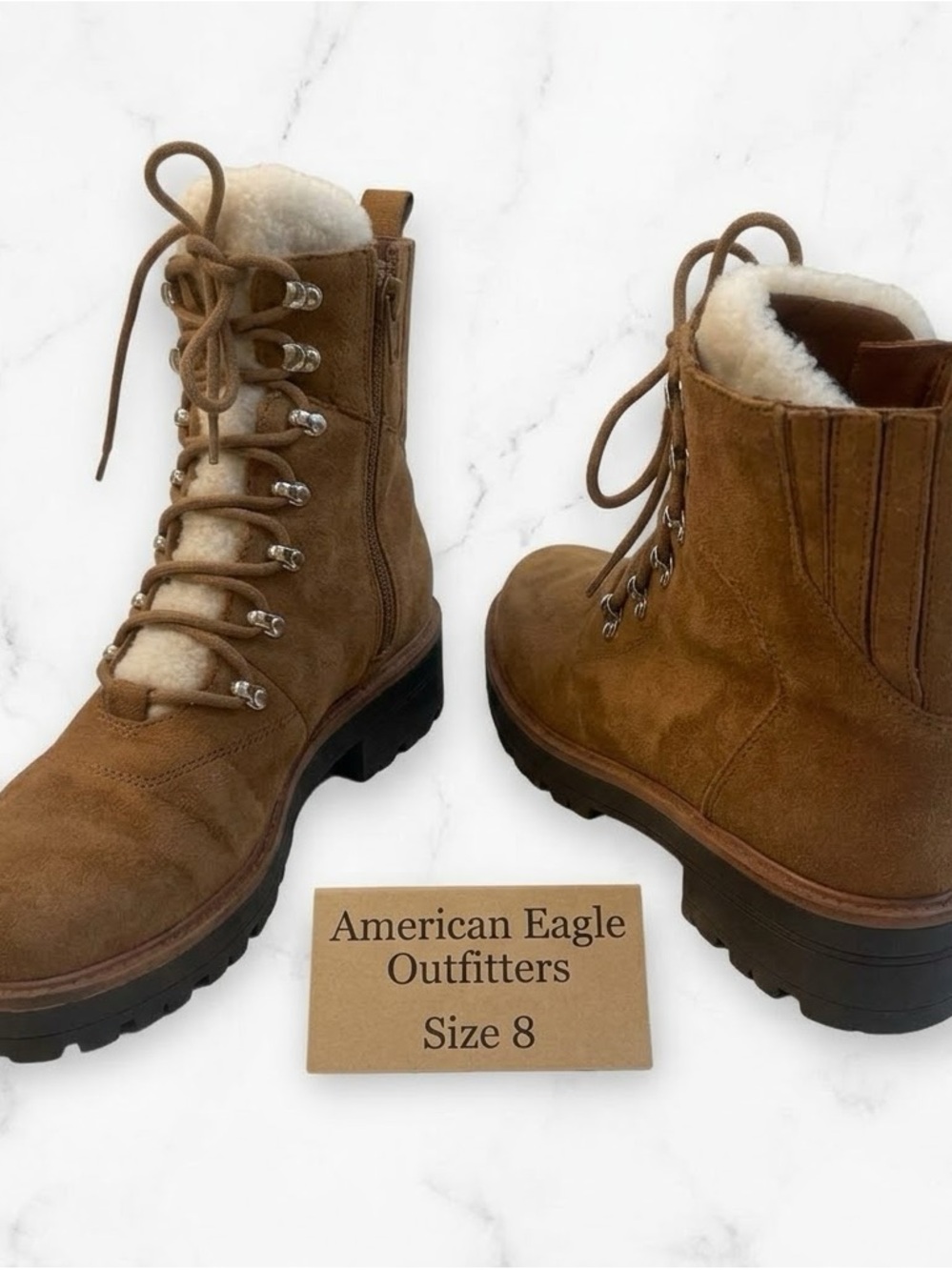 American Eagle Outfitters Women’s Tan Suede Lace-Up Combat Boots Size 8